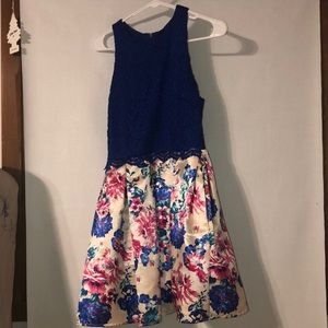 blue and cream dress